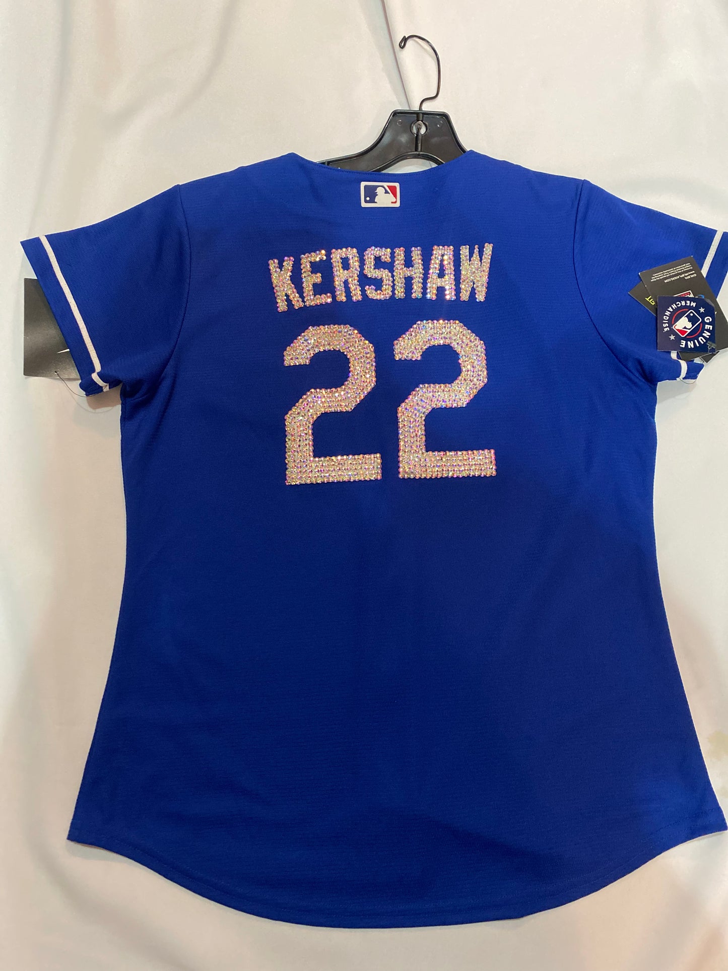 Los Angeles Dodgers MLB Nike Genuine Merchandise Royal Blue Bedazzled KERSHAW #22 Jersey for Women