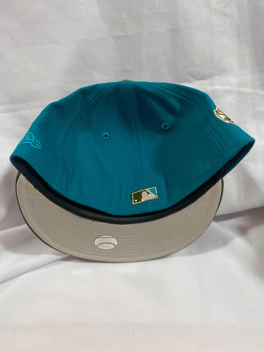 Los Angeles Dodgers MLB 59Fifty New Era “Dodger Stadium 50th Anniversary” Patch Fitted Hat Turquoise/Olive