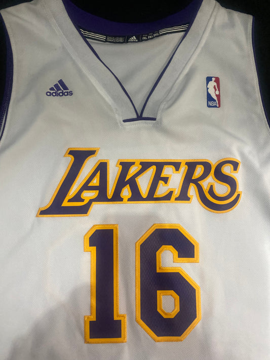 Los Angeles Lakers NBA Adidas #16 Gasol Men’s Throwback Jersey White