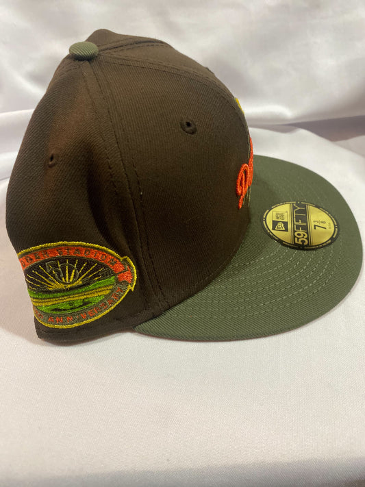 Los Angeles Dodgers MLB 59Fifty New Era “Dodger Stadium 50th Anniversary” Patch Fitted Hat Olive/Orange