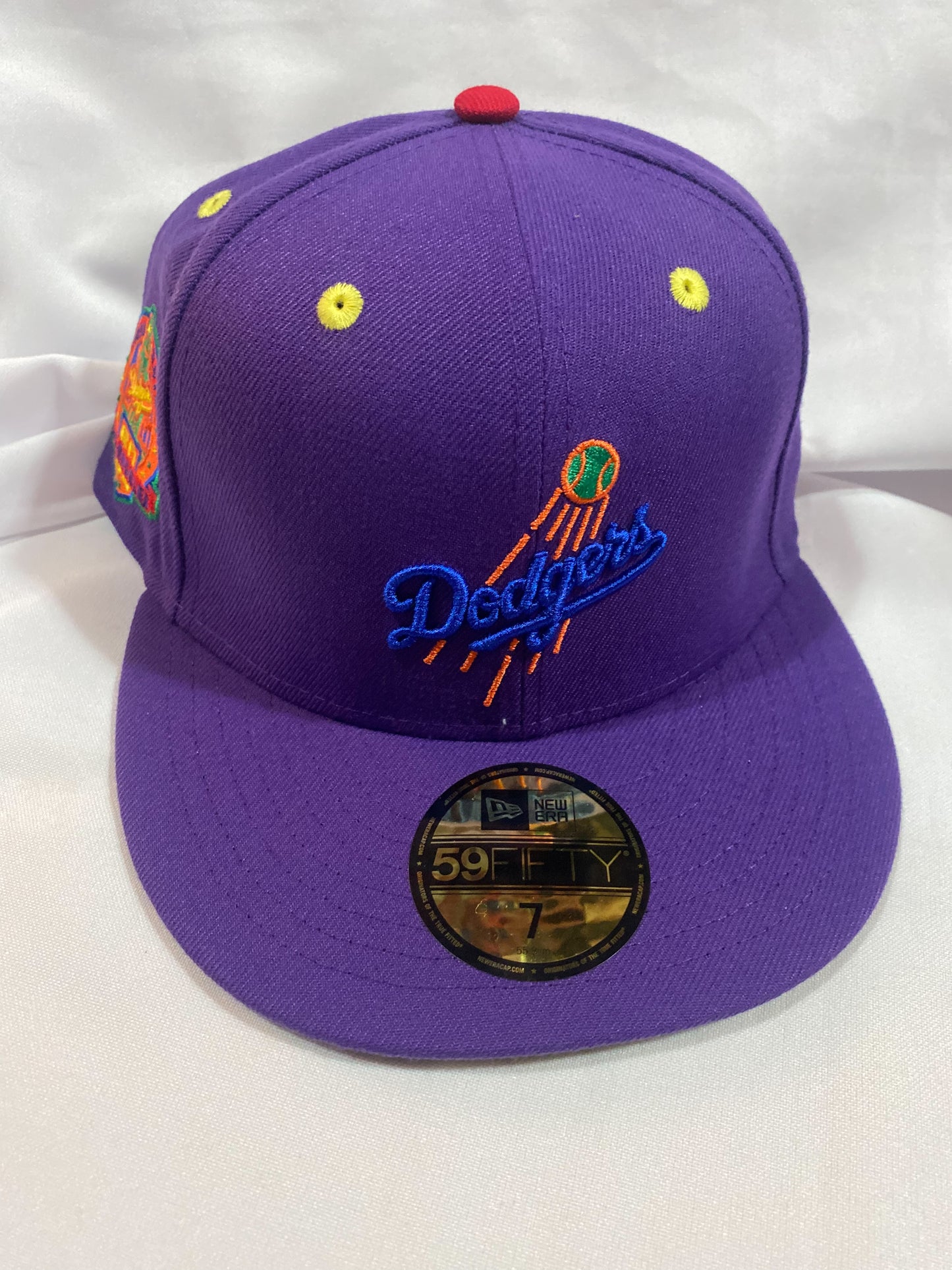 Los Angeles Dodgers MLB 59Fifty New Era “1958-2018 Los Angeles 50th Anniversary” Patch Fitted Hat Purple/Green