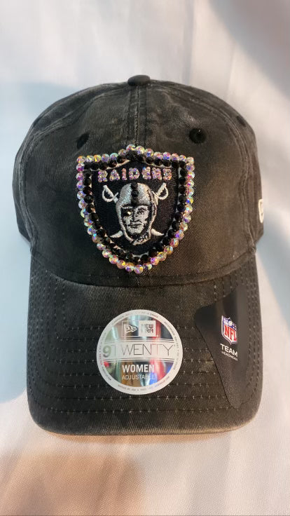 Las Vegas Raiders Bedazzled Front Logo Faded Black Adjustable Hat