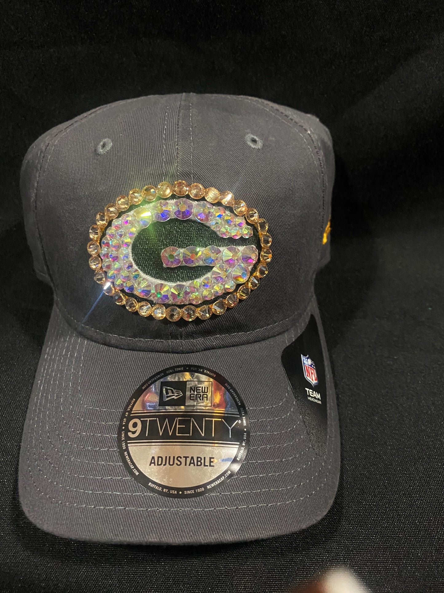 Green Bay Packers Adjustable Hat with Crystal Bedazzled Front Logo