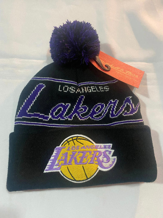 Los Angeles Lakers NBA Mitchell & Ness Team Headwear Knit Pom Beanie - Black